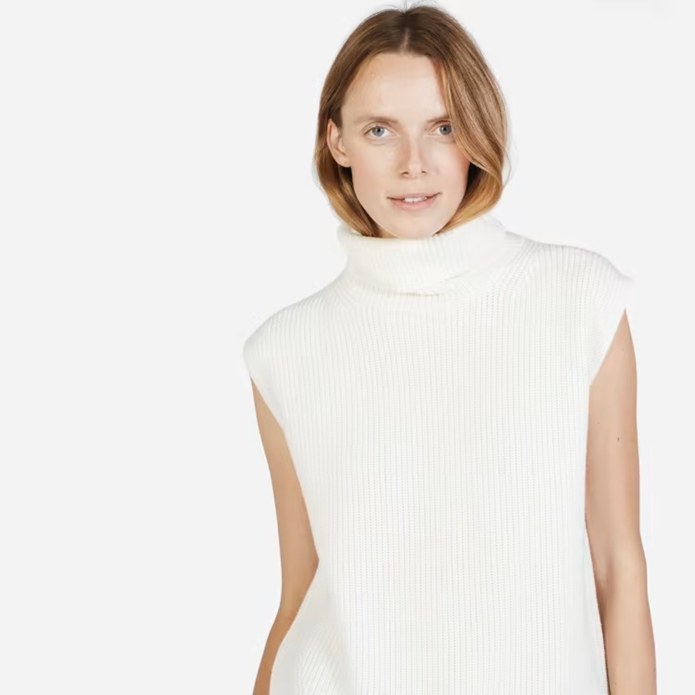 Everlane The Chunky Wool Sleeveless Turtleneck in Ivory, 100% Wool, Size XS